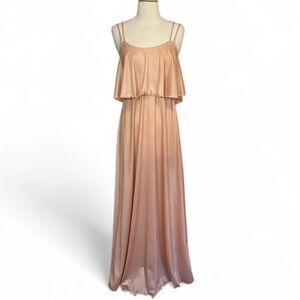 1970 VTG Cattani of California Tiered Ruffle nightgown Slip Dress peach size S